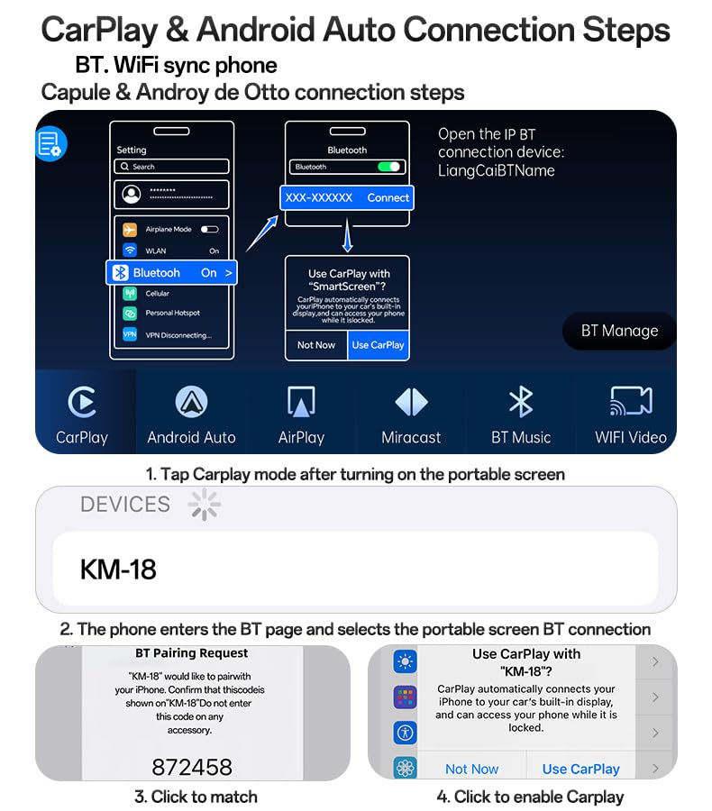 YESIDO Multimedya Araç Sistemi – 9 İnç HD Ekranlı CarPlay & Android Auto Destekli, 4K Ön/ 1K Arka Kamera Entegreli, Bluetooth 5.2 & WiFi Bağlantılı, Navigasyon ve Müzik Oynatma Özellikli, KM18, Siyah