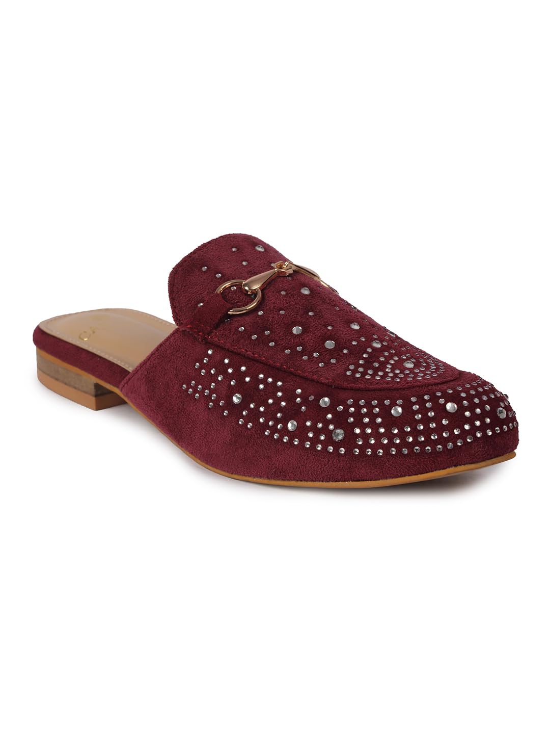 Women’s Studded Faux Suede Mules with Metallic Bit Detail-image-12