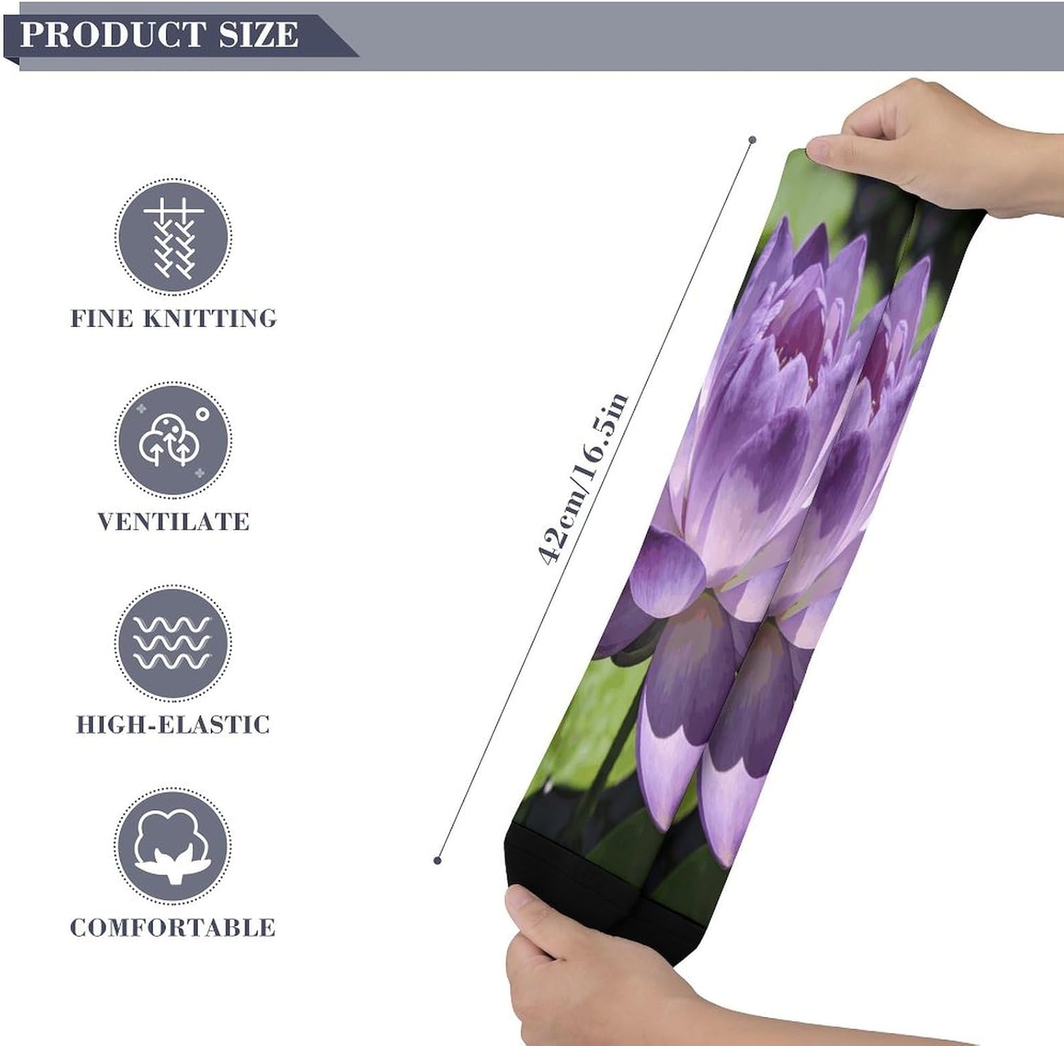 Purple Lotus Compression Socks for Men Women | Funny Novelty Knee High Socks, Breathable Cozy Soft Football Sock, Over The Calf Socks for Casual Work Athletic Sock & Gifts