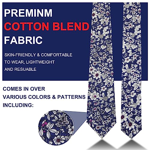 Image of Mantieqingway Men's Skinny Tie, Cotton Floral Ties for Men Wedding Necktie for Groom, Groomsmen, Missions, Dances
