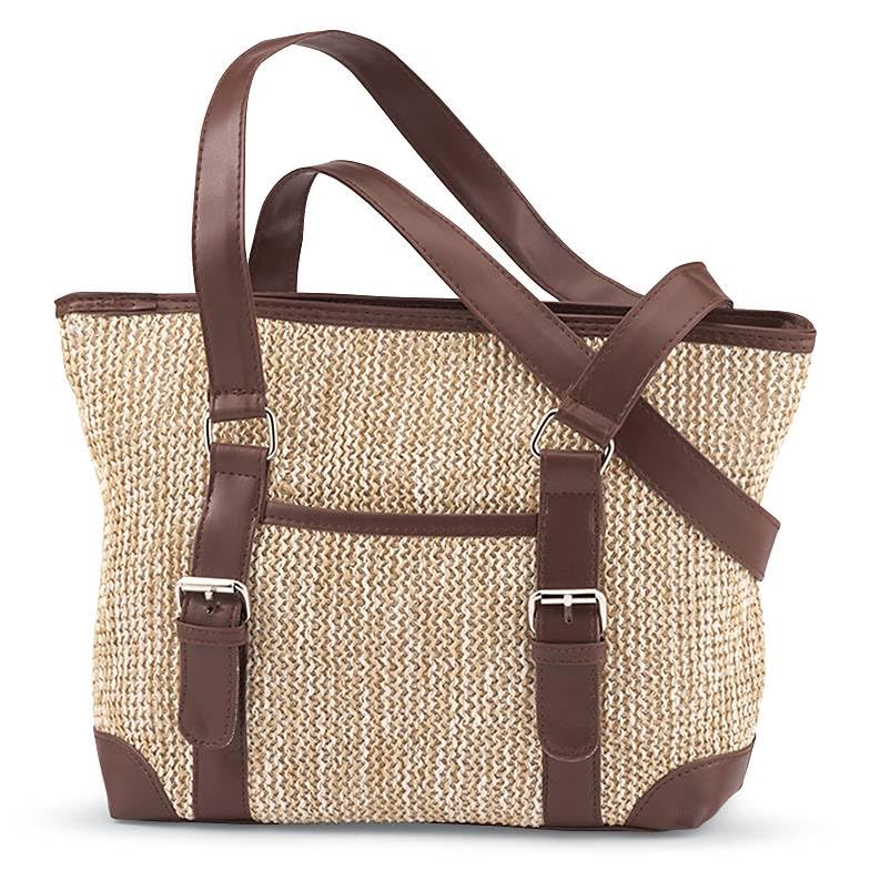 Woven Straw Handbag for Women, Purse for Summer and Beach, Shoulder Bag with Multiple Pockets, Top Zip Closure