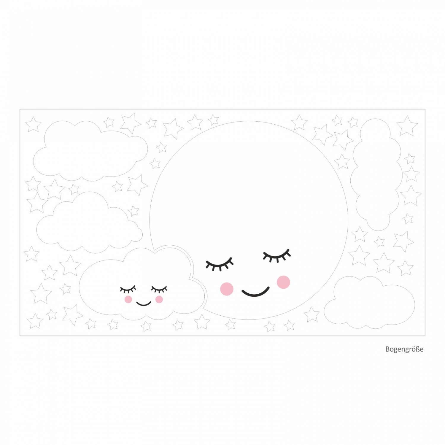 nikima Schönes für Kinder 162 adesivi da parete con luna piena con nuvole e stelle, in 6 misure, per cameretta dei bambini, decorazione da parete per bambini, dimensioni 1500 x 840 mm