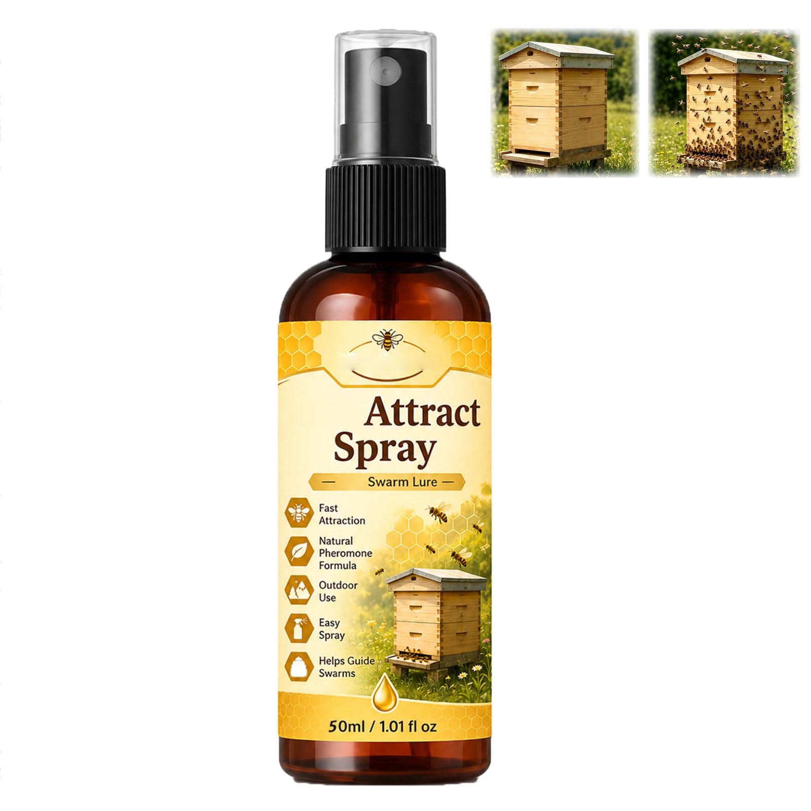 Natural Outdoor Bee Attractant Spray, 50ml Bee Swarm Lure for Honey Bees Hive Catching, Outdoor Use, Natural Bees Hive Attractant, Easy-To-Use Beekeeping Spray Helps Guide Swarms (1PC)