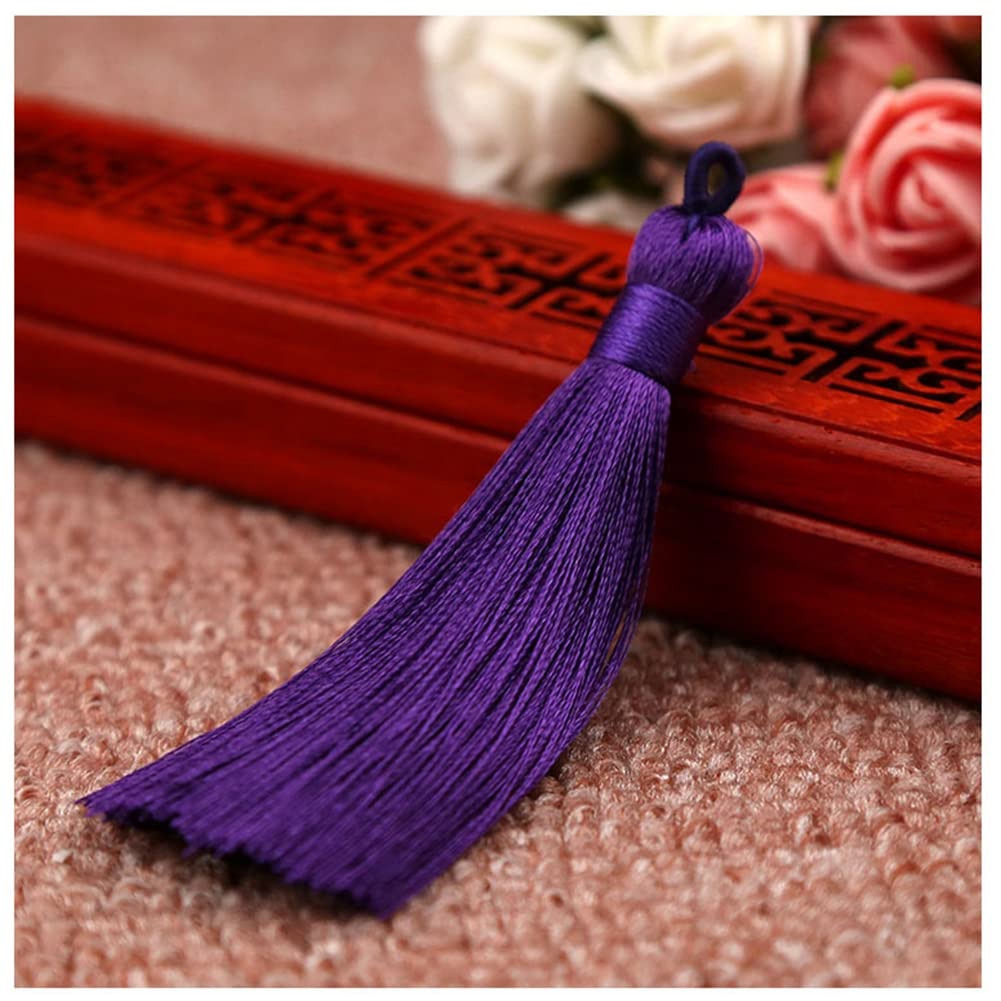SHTGOI Pack of 10 8 cm Tassels Handmade Tassel Pendant Fringe with Ice Silky Cord Loops Floss Bookmark Tassels Tassel for Jewellery Souvenir DIY Clothing Craft Accessories Purple