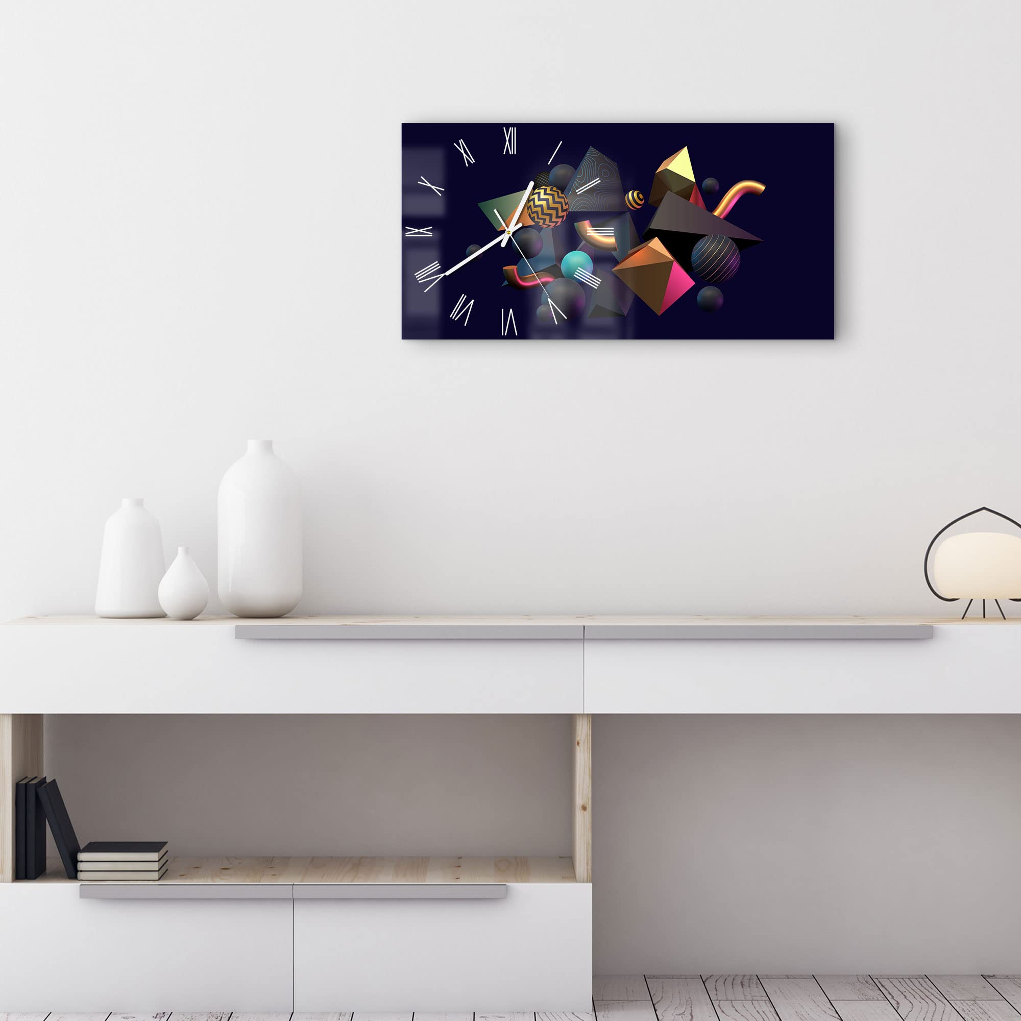 DEQORI Szklany zegar | pionowy 60 x 30 cm | kolekcja motywów abstrakcyjnych kształtów | duży zegar XXL ze szkła | cichy zegar ścienny do salonu i kuchni | nowoczesny zegar na ścianę
