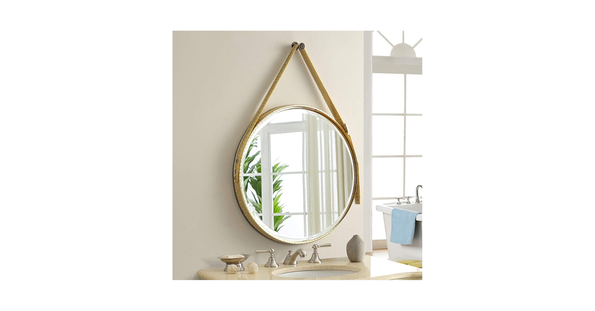 Amazon｜バスルームミラー、吊り下げ式の丸型壁掛けミラーHD