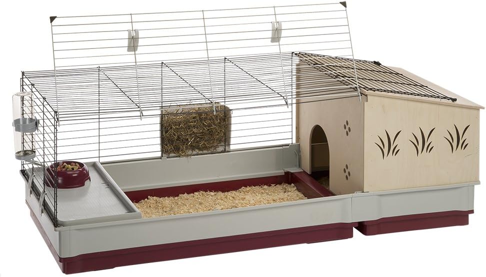Ferplast Krolik Extra-Large Rabbit Cage W/Wood Hutch Extenstion | Includes All Accessories & Measures 55.9L X 23.62W 19.68H 1-Year Manufacturer'S Warranty