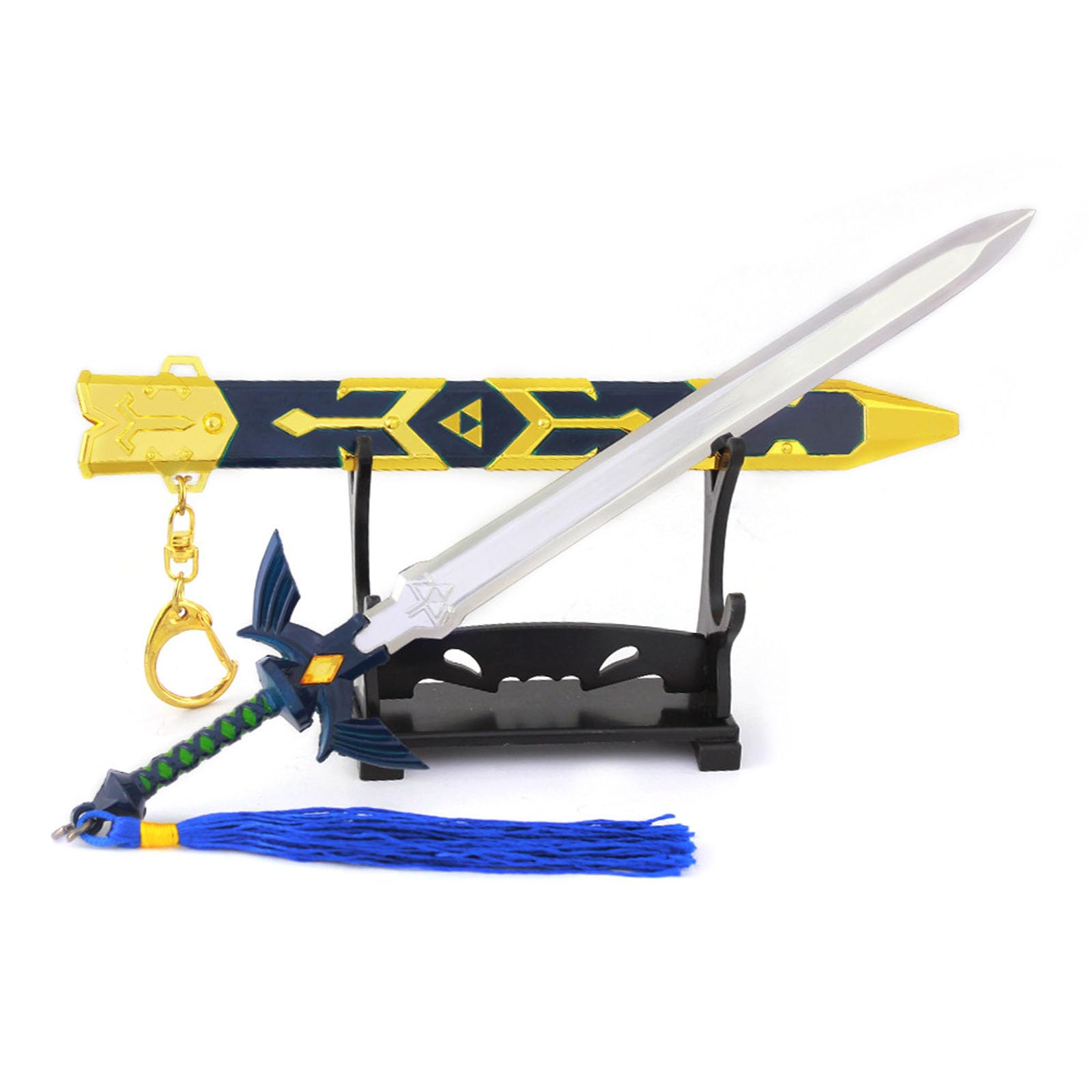 FAYAIALO 8.1 inches Master Sword Scabbard Mini Metal Weapons Game Model Collection Keychain Cosplay Yellow, Yellow, 8.1 inches