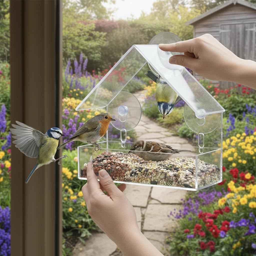 Window Bird Feeder with Strong Suction Cups for Outdoor Use, Clear Acrylic Bird House for Wild Birds, Cardinals, Bluebirds, Finches — view 8