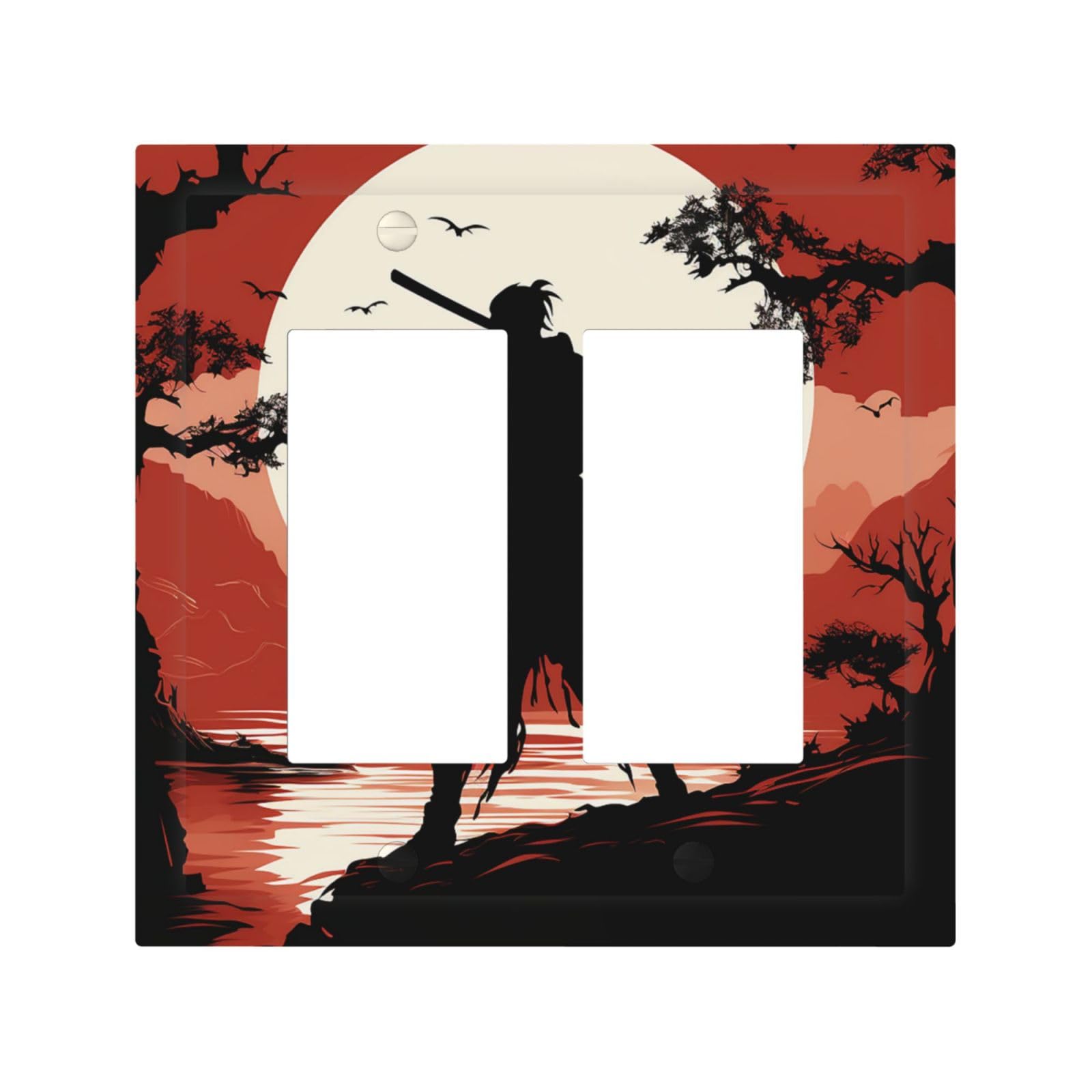 Kloph Style H Decorator Double Toggle Light Switch Covers Samurai Wall Plate 2-Gang Mid Size 5" X 4.9" Double Toggle Switch Wallplate Decorative 2 Gang Wall Switch Plate Covers