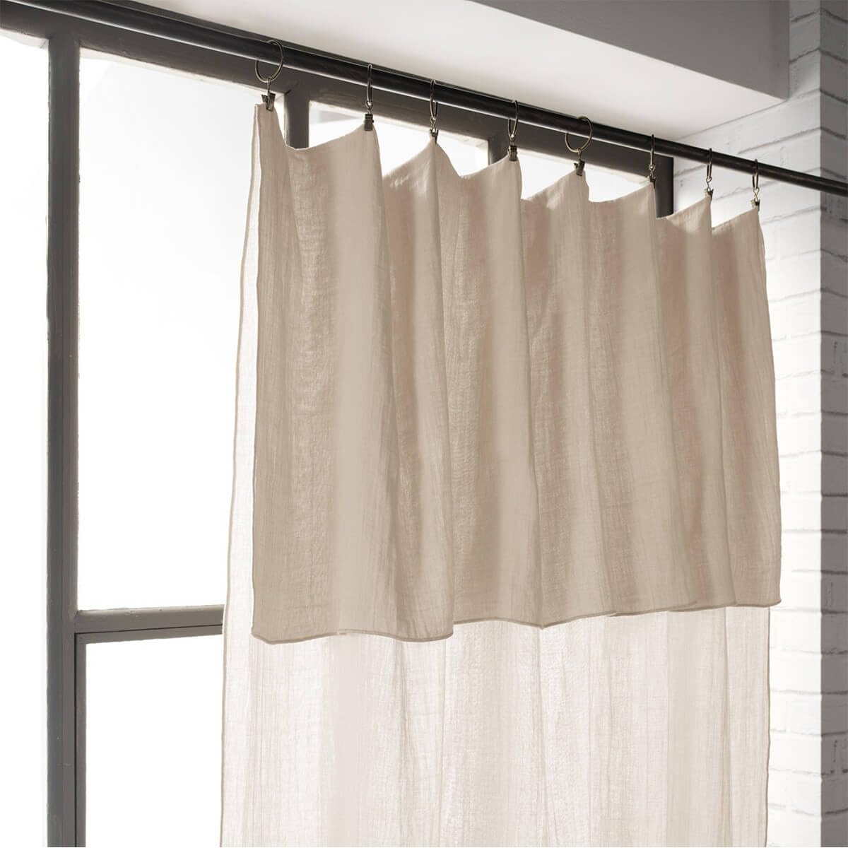 OUREA - Rideau Ajustable 140x300 cm Gaze de Coton Pampa + 8 Anneaux Pince