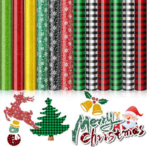 Aukuel Weihnachts-Wärmetransfer-Vinyl kariert ZY12, 12 Bögen