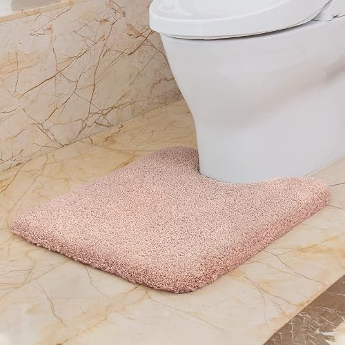 Vanzavanzu Toilet Rugs For Bathroom U Shaped, Contour Bath Rugs For Toilet Bath Mats For Bathroom Non Slip Extra Soft Absorbant Microfiber Shaggy Thick Toilet Rugs U Shaped (U 20"*24", Petal Pink) #TOP30