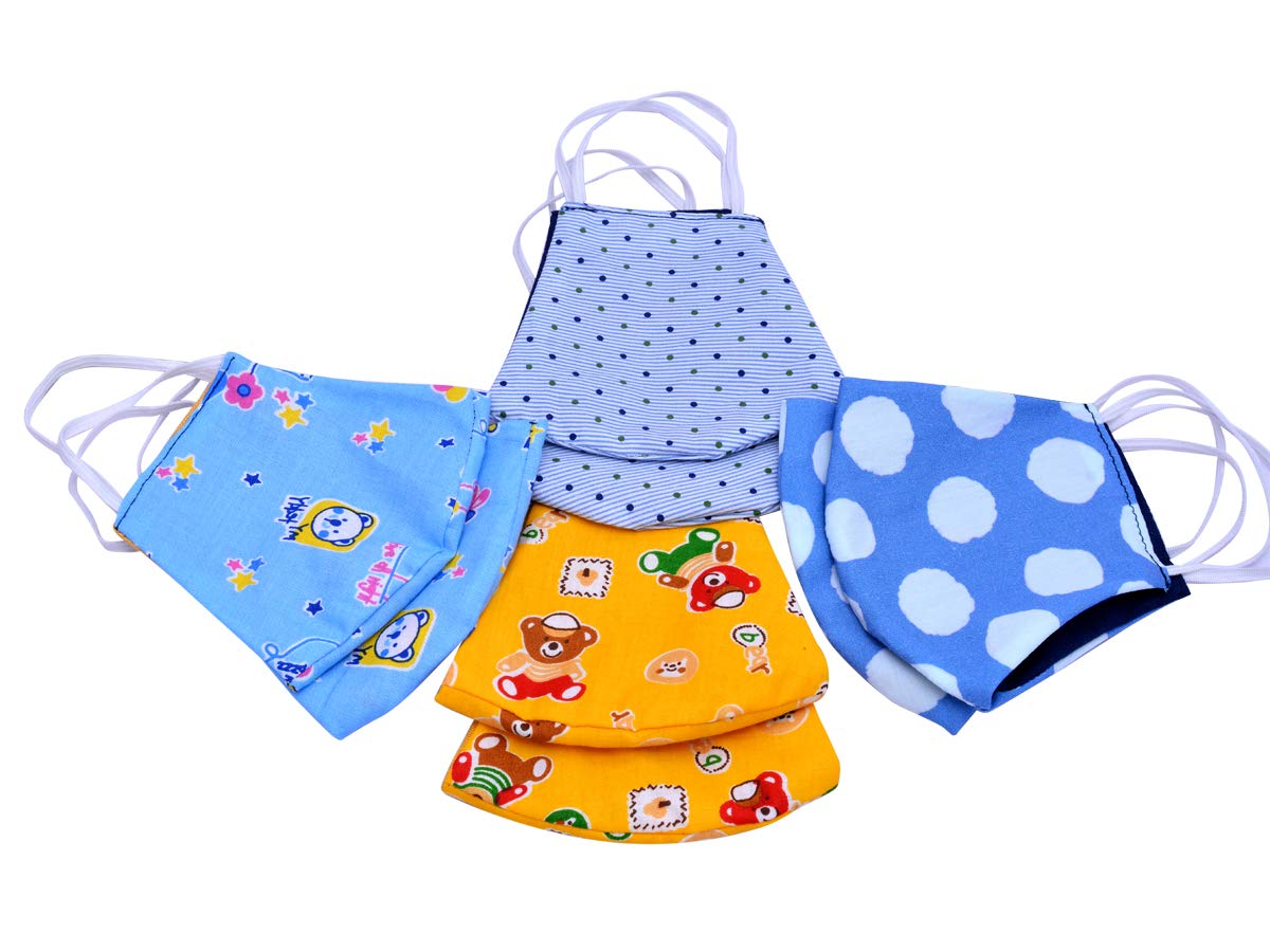 Kid's Face Mask Girls & Boys (Combo Pack of 8), 100% Cotton, Washable and Reusable, Reversible, Breathable With Large Coverage And Comfortable Elastic Bands (For 3-12 Year Old)