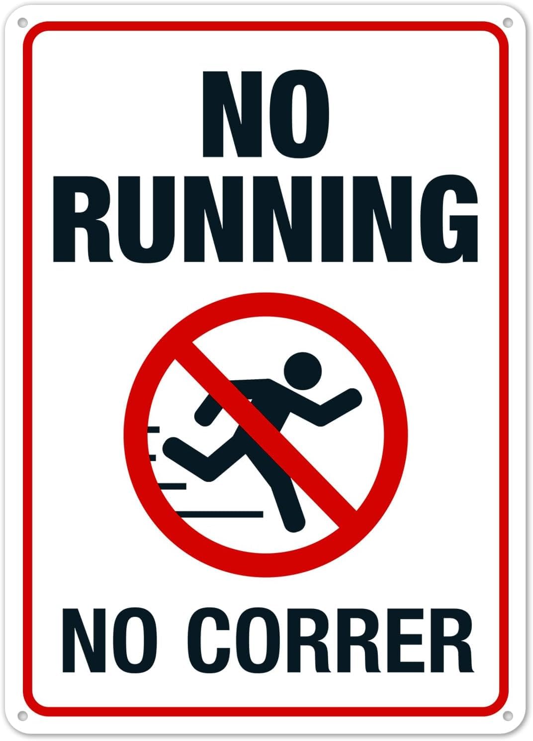 English Spanish Bilingual No Running Pool Warning Metal Tin Sign 12x8 Inch