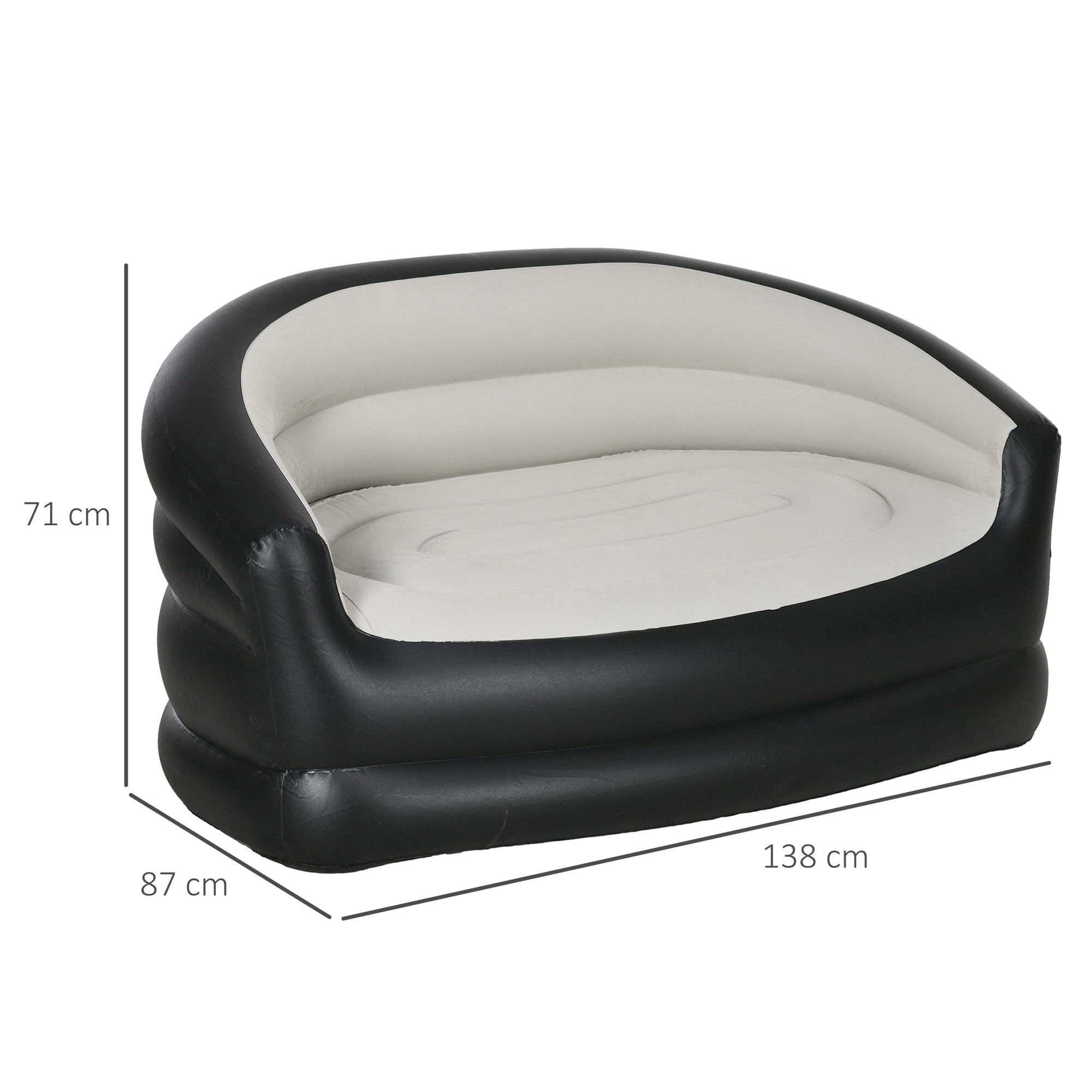 Outsunny Sofá Inflable para 2 Personas Sofá Aire Exterior 138 x 87 x 71 cm, Negro y Gris