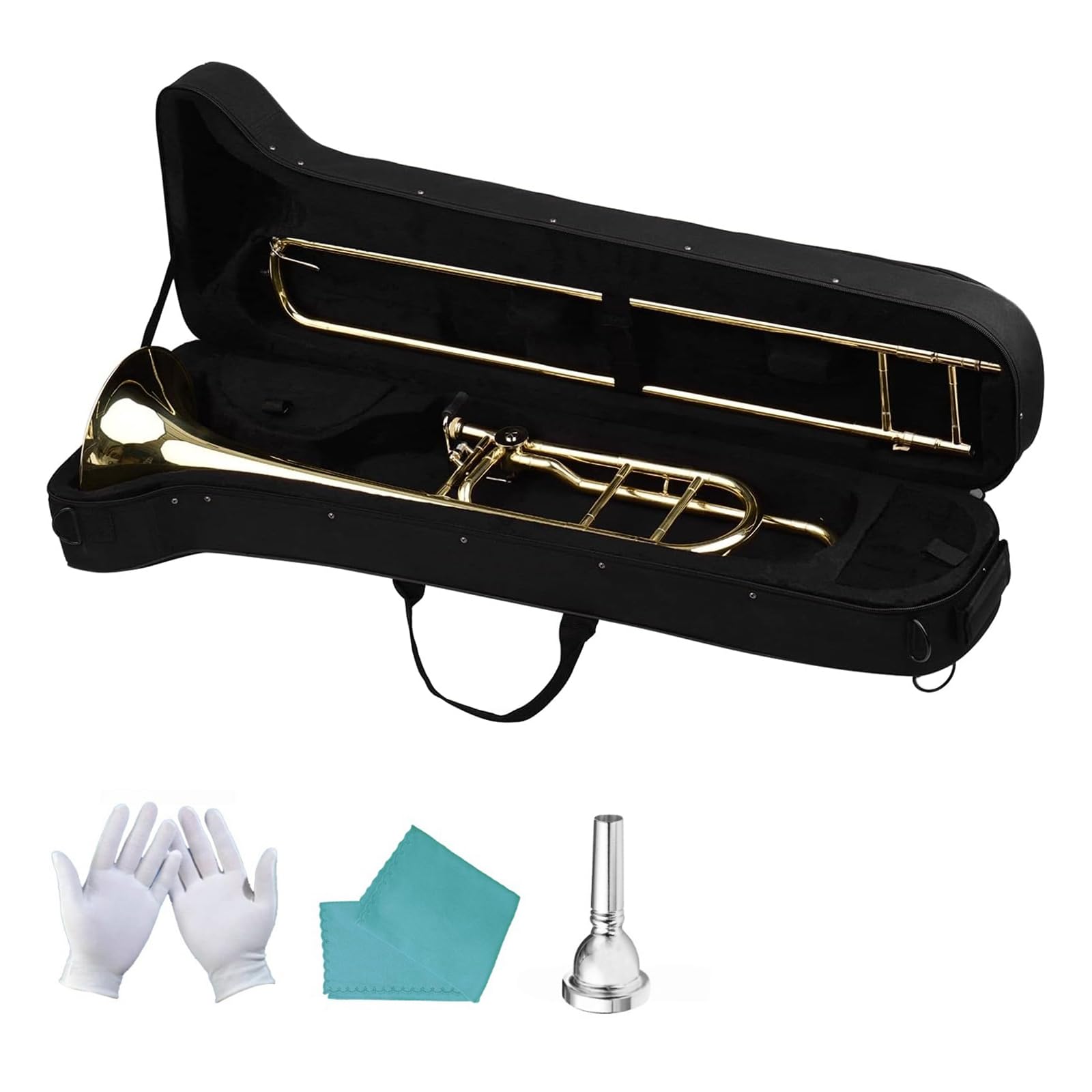 Trombone E per principianti, soffiatore in lamiera di alta qualità per un'eccellente qualità del suono e design ergonomico per studenti di musica, trombone leggero