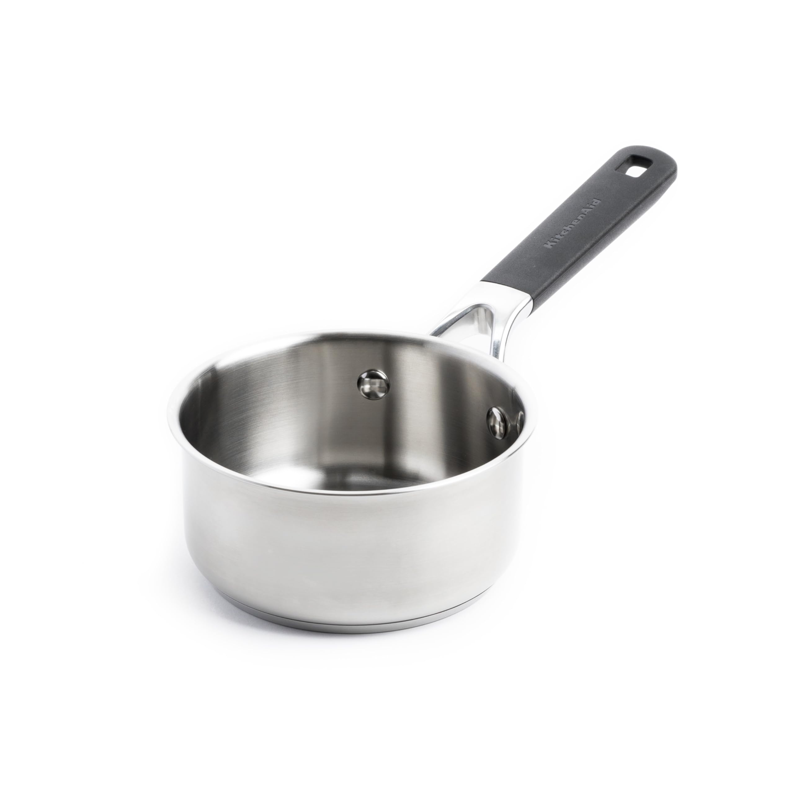 KitchenAid Classic Stainless Steel 3-Layer 14 cm/1 Litre Saucepan Pot, Clad, Induction, Oven Safe, Stay-Cool Handle, Silver