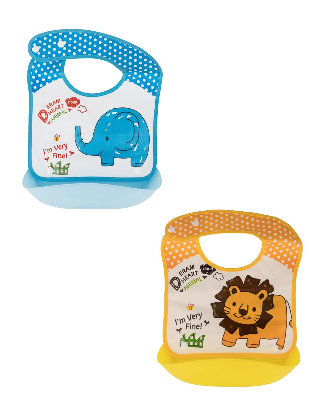 Yellow Bee Polyester Elephant and Lion Print Bib with Adjustable Closure for Boys, Blue, Yellow, 3-18 Months-picture-15