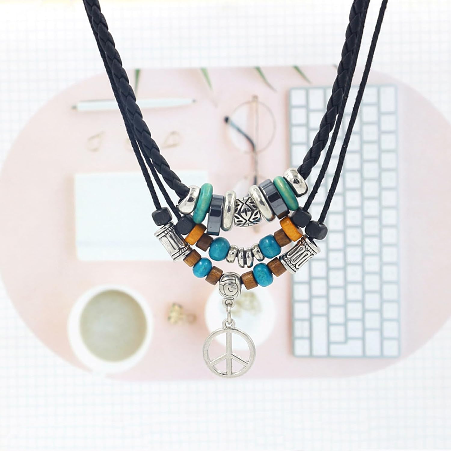 Peace Sign Necklace for Men Women Hippie Boho Leather Choker Necklace Adjustable Layered 70s Peace Necklace Trendy Party Jewelry Accessories - Image 5
