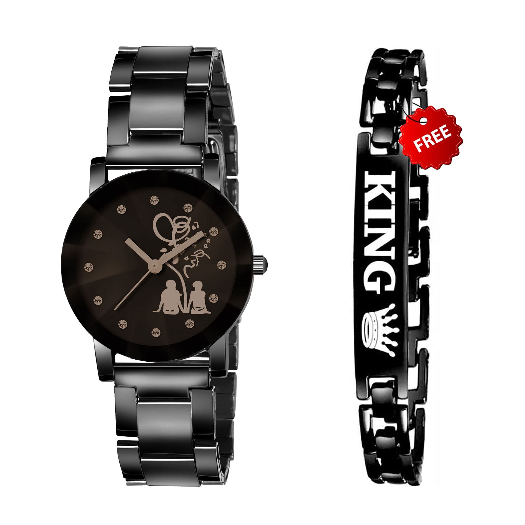 Shunya New Love Couple Woman Black Round Design Watch & Free King Bracelet Pack of-2 (B09TWFDDRZ) Amazon Price History, Amazon Price Tracker