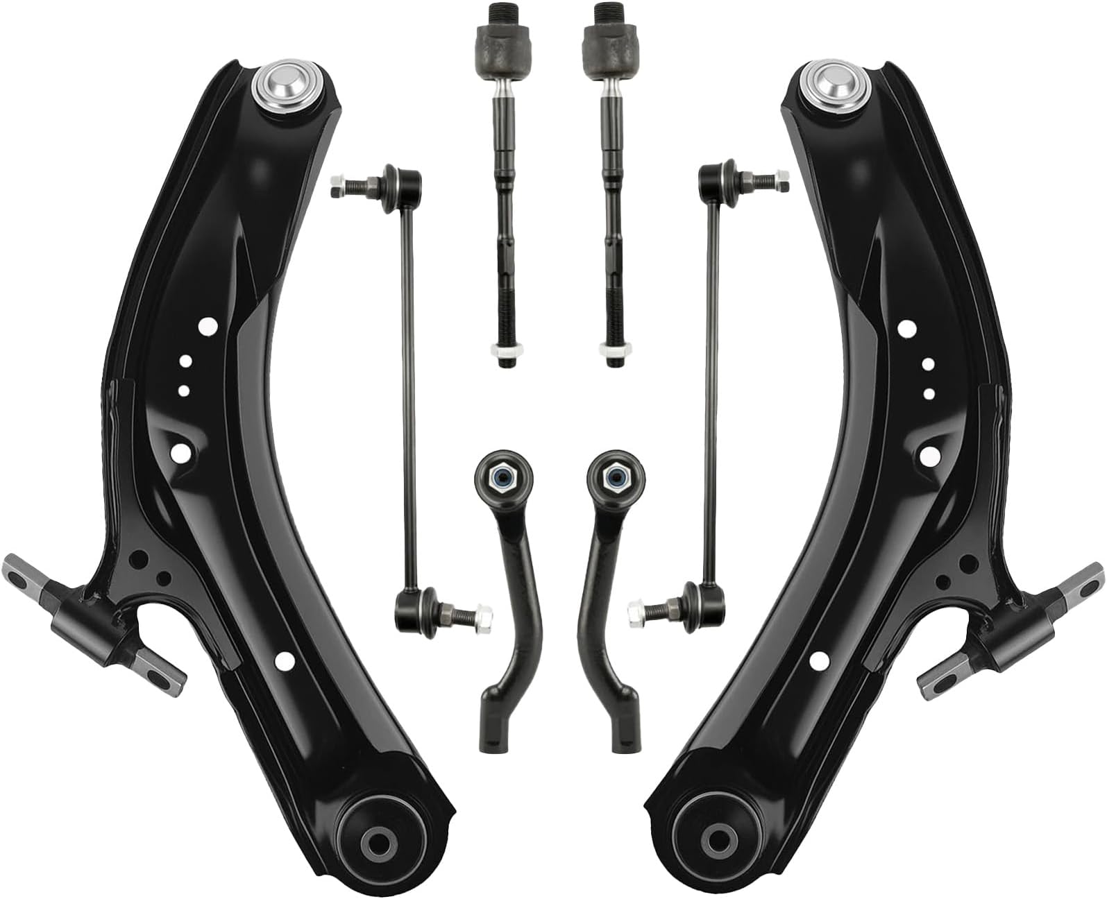 8pcs Front Lower Control Arms with Ball Joints Sway Bar Links Tie Rod Ends Suspension Kit for 2017-2019 Nissan Qashqai,for 2014-2019 Nissan Rogue