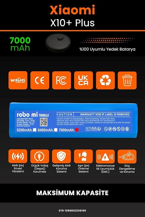 Xiaomi Robot Vacuum X10+ Plus Uyumlu 7000mAh Robot Süpürge Bataryası