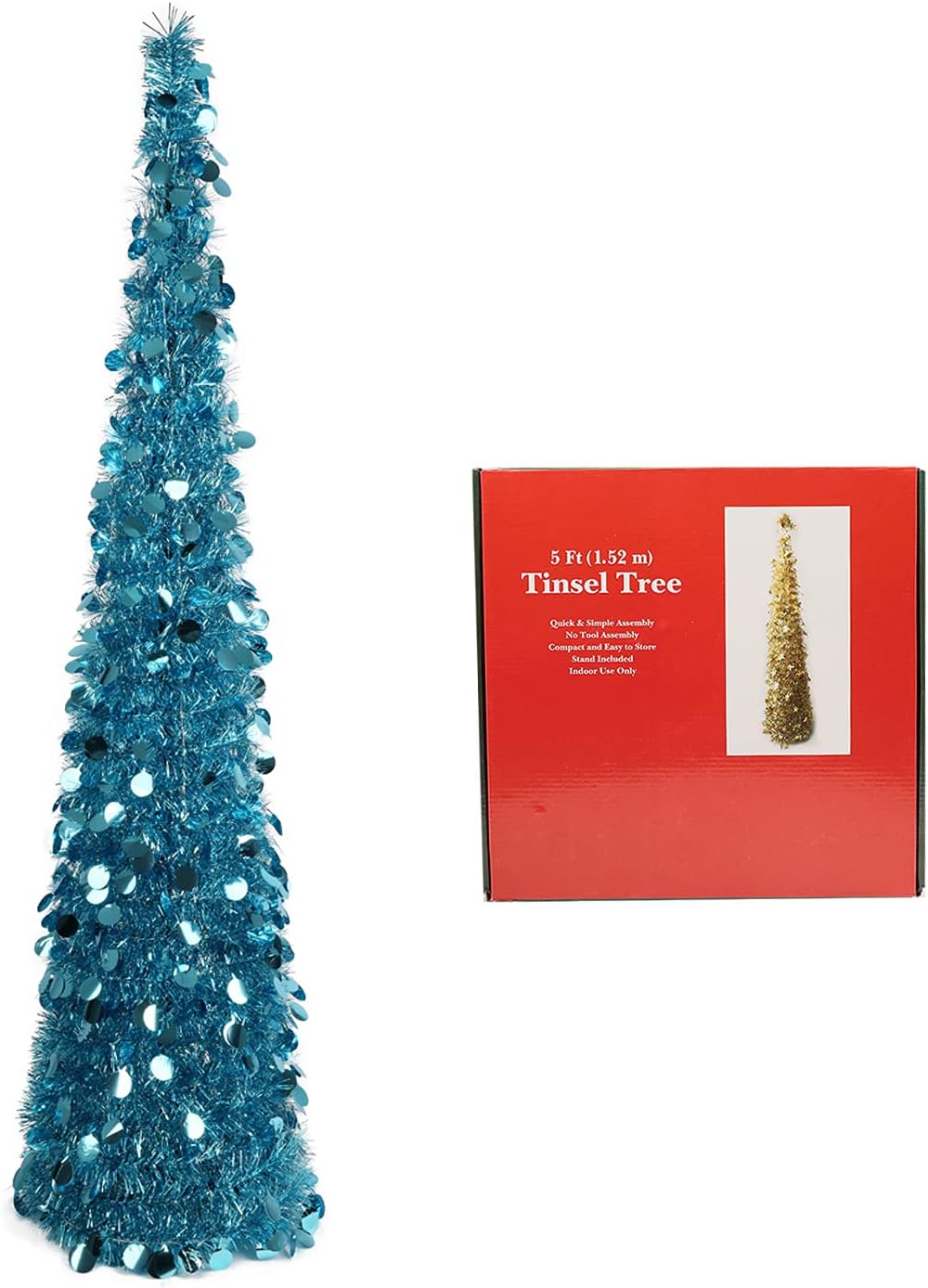 Amazon.com: Aqlithle 5ft Blue Tinsel Pop Up Christmas Tree, Easy Set Up ...