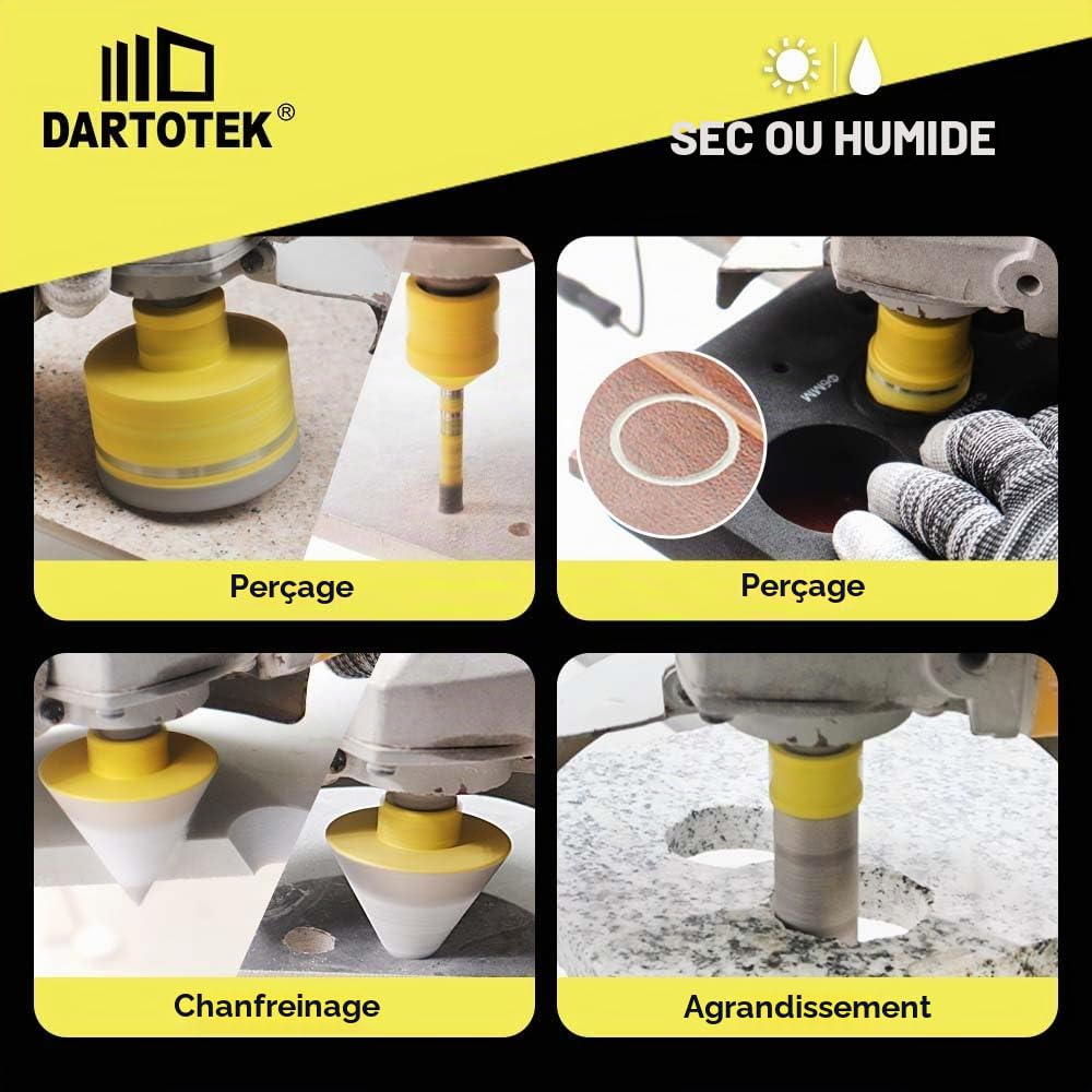 Foret Diamant Carrelage 12 Pièces - 9 Scies Cloche M14 (6/6/8/20/25/35/50/68/110mm), Fraise 20mm, Chanfrein 50mm, Adaptateur M14/Hex pour Céramique, Marbre, Granit, pour Meuleuse
