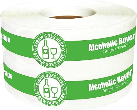 1.25 x 9 inch Alcohol to-Go Drink Straw Tamper Proof Stickers 250 pcs Alcoholic Beverage Lid Stickers Safe Secure Tamper Evident Safety Seals for Alcohol Cups Drink Lids Freshness Green
