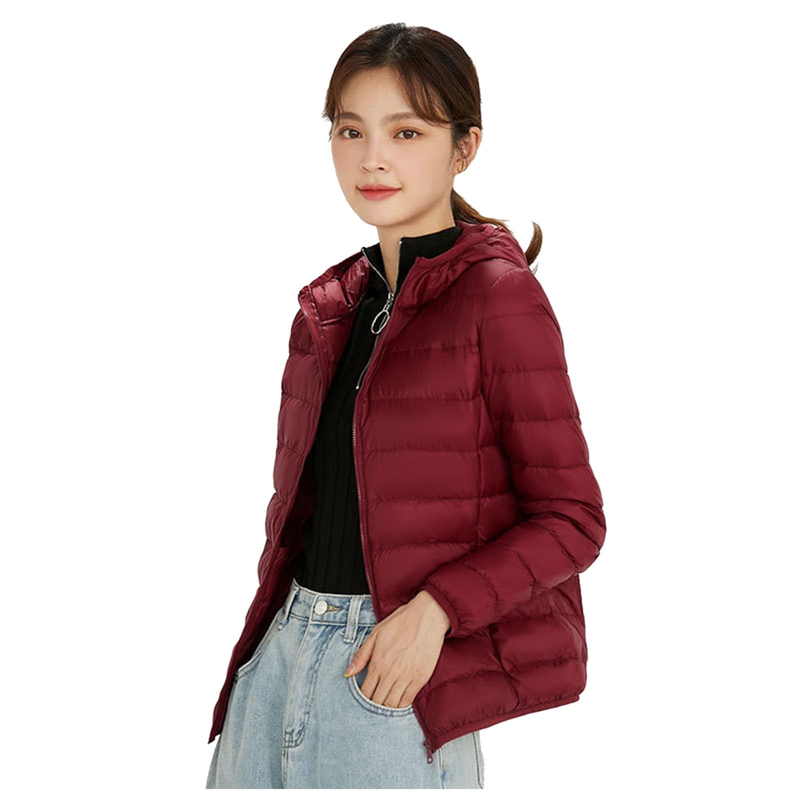 Genérico Chaqueta de plumón para mujer,Ropa Mujer Invierno Cremallera con Bolsillo Ligera Moda Plumiferos Cálido Parka Larga Running Funcional Chic Cazadoras en aspecto oversize otoño e
