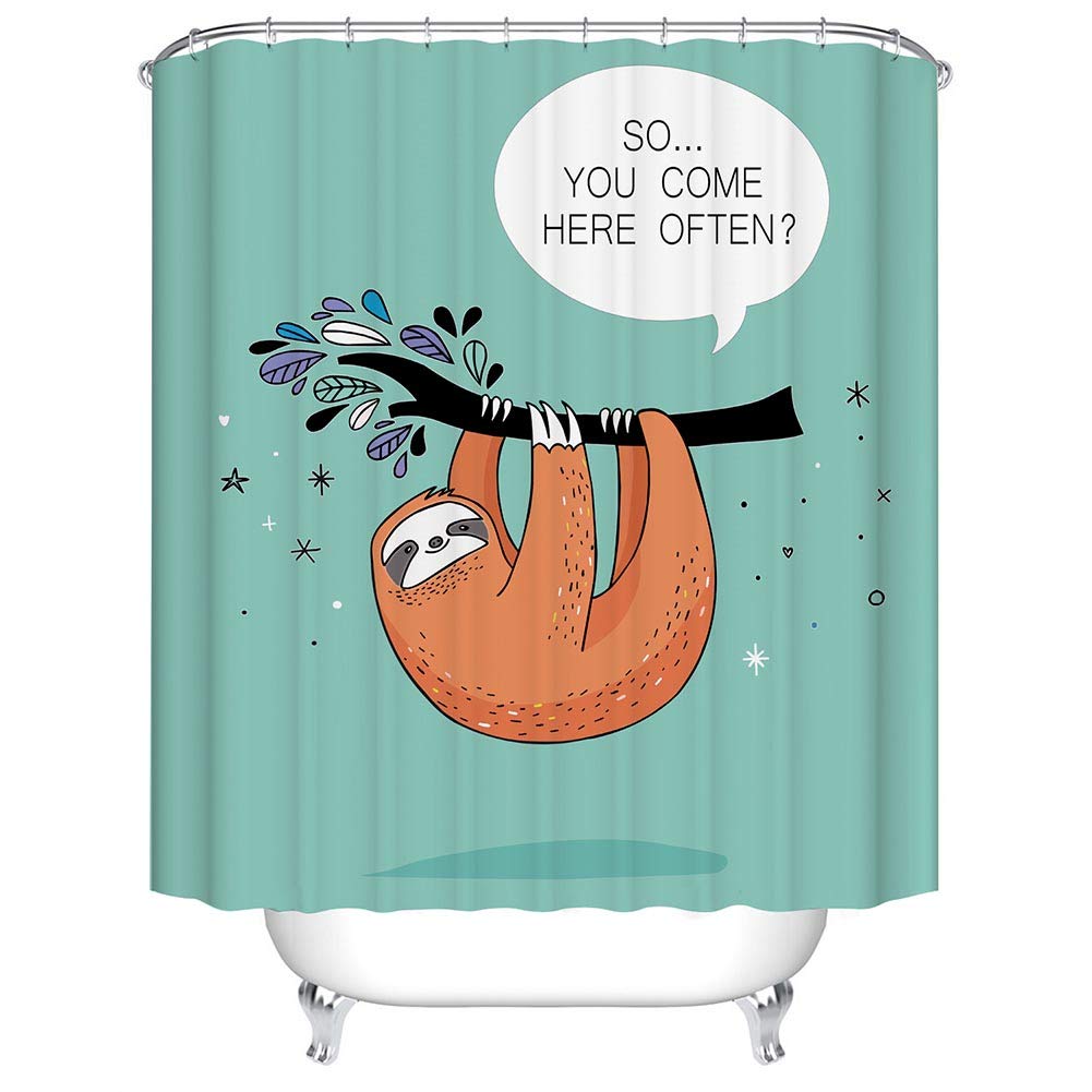Boyouth Multicolor18 Tree Sloths And Letters Pattern Digital Print Bath Shower Curtains For Bathroom,Polyester Waterproof Fabric Bath Curtain With 12 Hooks,70X70 Inches,Multicolor