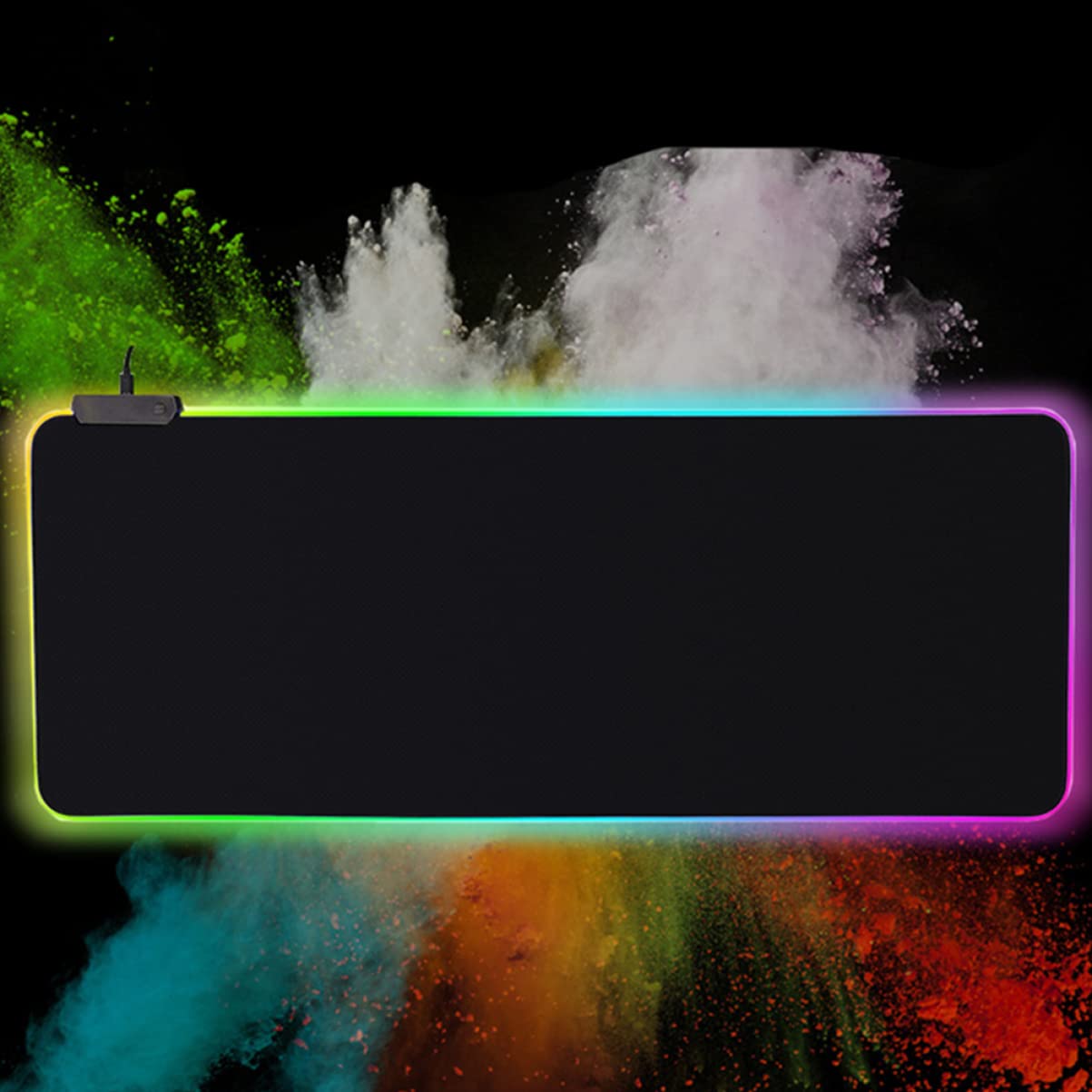 Tappetino per Mouse LED Rgb 800x300 Mm Nero in Gomma | Resistente All’acqua e Sporco, Memoria Spegnimento, Spandex Finitura Luminosa