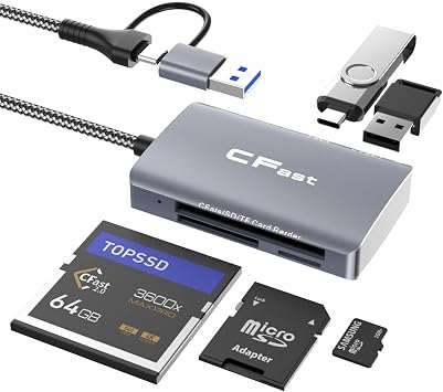 CFast Card Reader, 5 in 2 CFast 2.0 SD/TF Memory Card Reader, 5Gbps PD/USB 3.2 Gen 1 Adapter with USB C/USB A Cable Compatible with Windows/Mac/Linux/Android 5 in 2