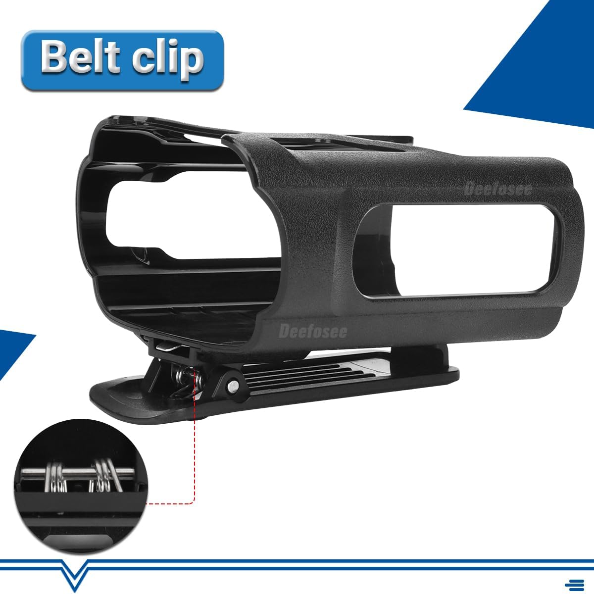 Close-up image of the BAOFENG radio holster's belt clip mechanism.