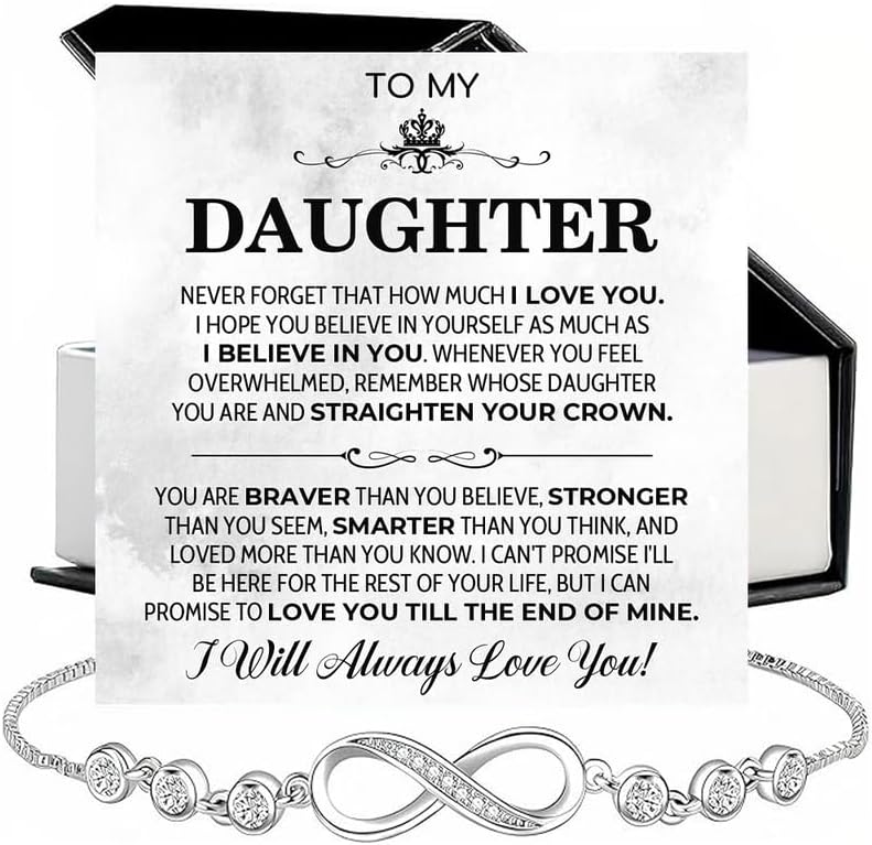 To My Daughter Necklace from Mom and Dad, Cubic Zirconia Pendant with Message Card & Gift Box, Jewelry Gift for Daughter Birthday, Graduation, Christmas from Parents