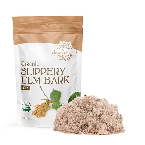Halo Naturals Corte orgánico de corteza de olmo resbaladizo, 4 onzas (Ulmus rubra) certificado por USDA, bolsa resellable, empaquetado en los