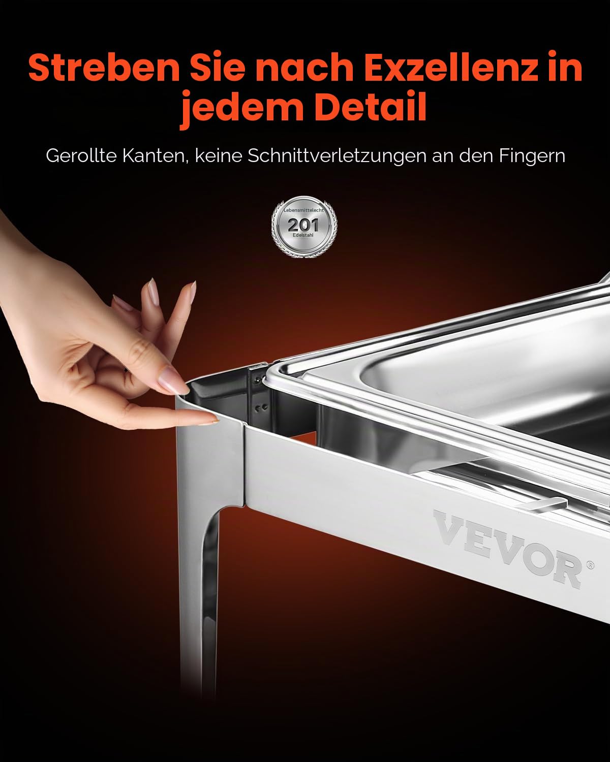 VEVOR Chafing Dish Set Speisenwärmer Edelstahl mit Pfannen in voller Größe (8,5 L), rechteckiger Wärmespender mit Roll Top Deckel & Wasserpfannenständer & Brennstoffhalter, für Buffet Silber