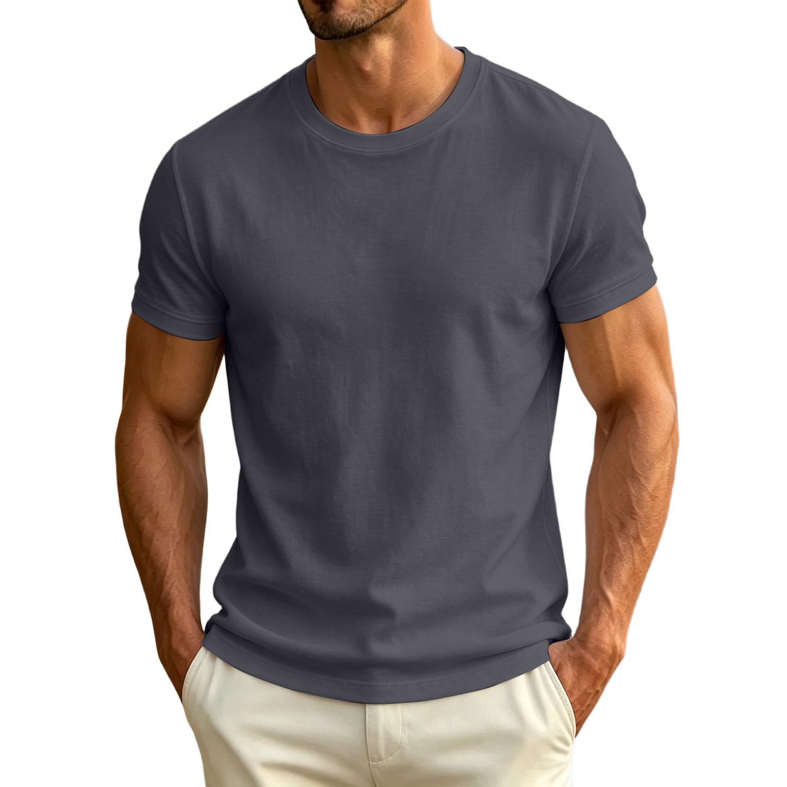 Herren T-Shirt Sommer Shirts Slim Fit Basic Shirt Kurzarm Casual Oberteile Tops Stretch Muscleshirt Atmungsaktive Fitness Gym Sportshirt für Alltag & Freizeit