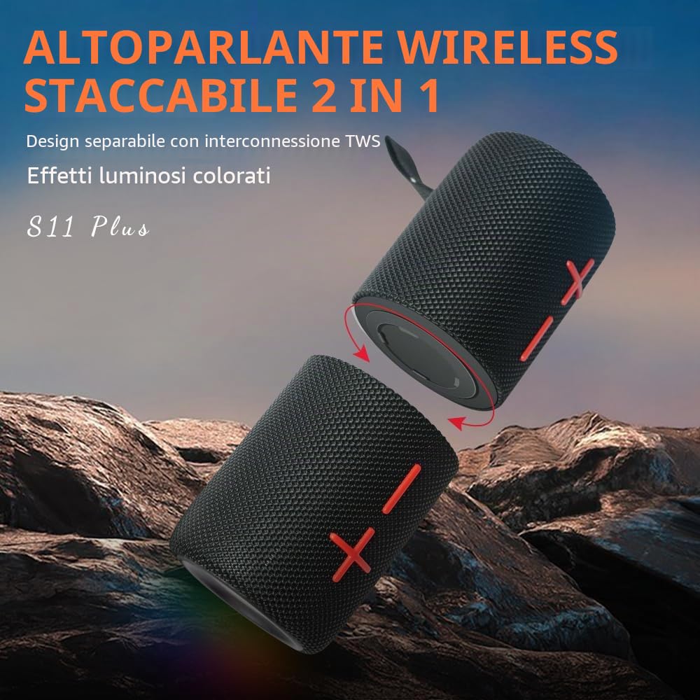 CYBORIS Doppio Altoparlante Bluetooth 2 in 1 40 W Impermeabile Senza Fili V5.3 Bassi Profondi Suono Stereo Potente 24 Ore di Riproduzione Vero Appariamento