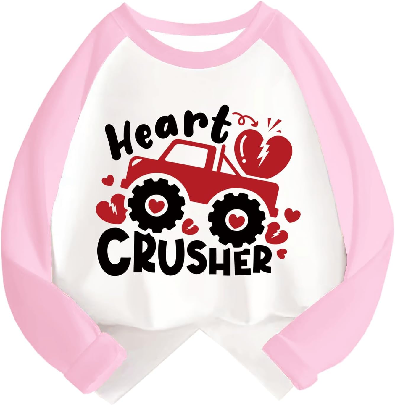 Boys Girls Valentines Shirt Toddler Love Heart Monster Truck Dinosaur Graphic Long Sleeve Raglan Little Kids Top 2-7T