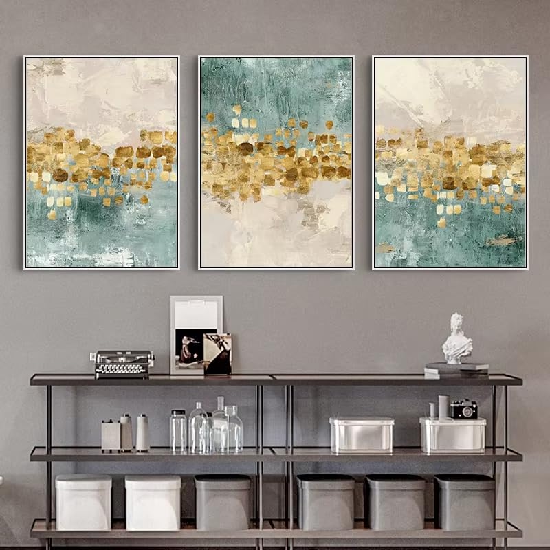 Affiche art mural moderne salon tableau abstrait bleu et or sur toile - 2