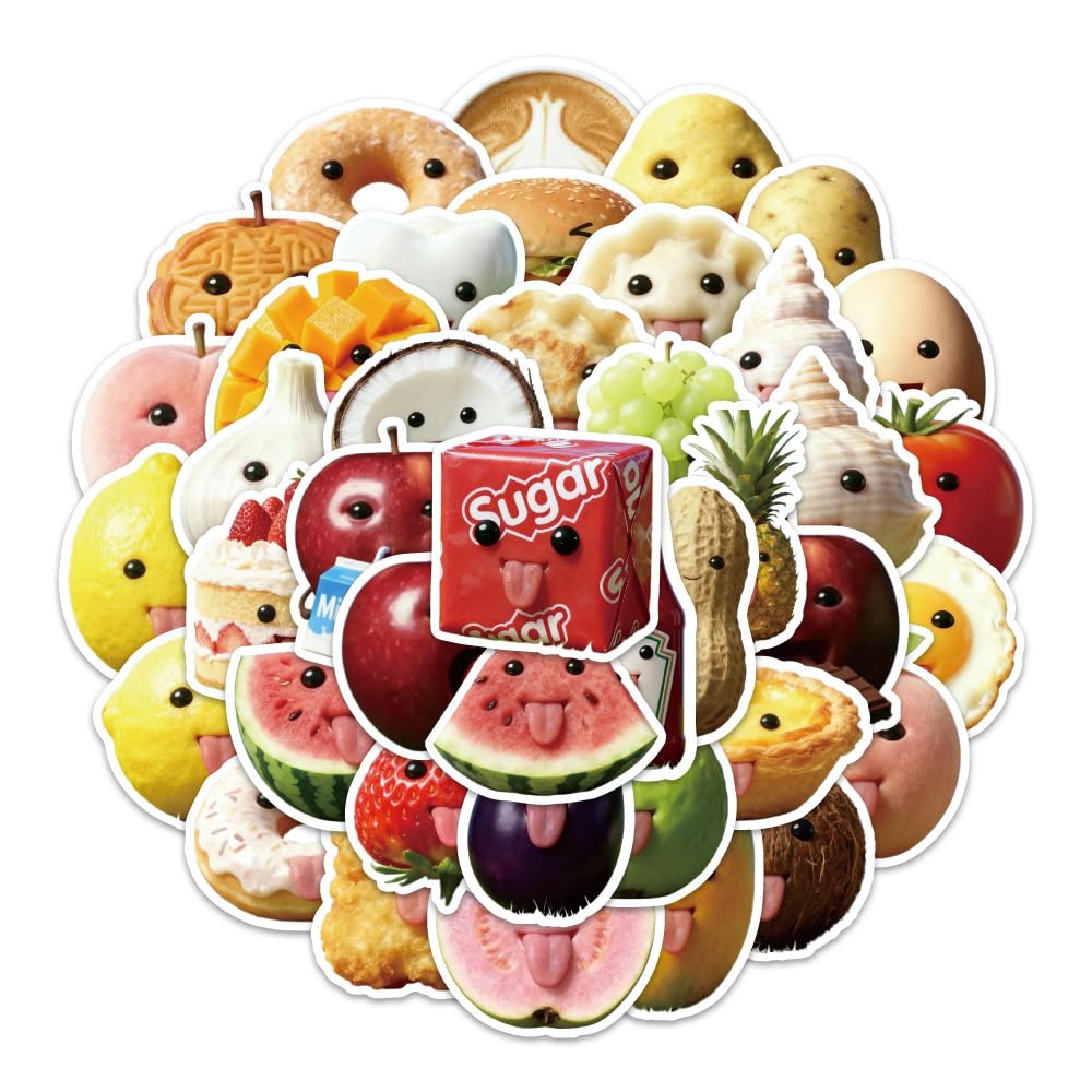 Pack of 54 Funny Vegetable Fruit Meme Stickers for Fridge, Laptop, Suitcase, Motorcycle, Luggage, Skateboard, Cute Meme, Waterproof Vinyl Stickers, Girls Teenager Gift, Aesthetic Graffiti Stickers