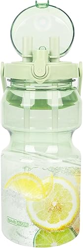 Botella de agua de 50 onzas con tapas de bloqueo y doble popote, botella de agua para gimnasio con asa, botella de agua grande reutilizable para