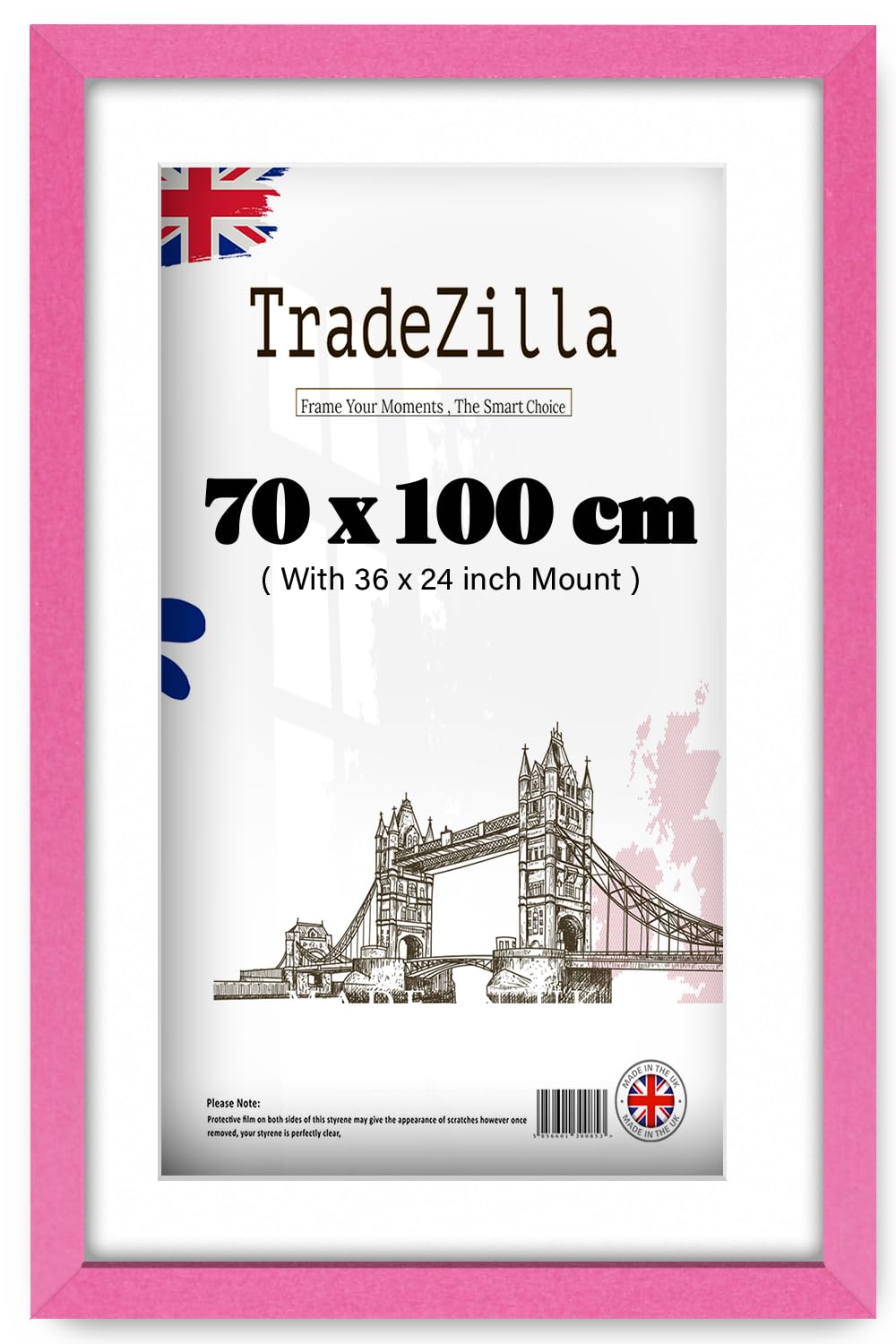 Tradezilla Pink | Eton Wood 700 X 1000 Mm With 914.4 X 609.6 Mm White Mount Frames 40" X 28" Perfect For Home, Office, (70 X 100 Cm) [ ]