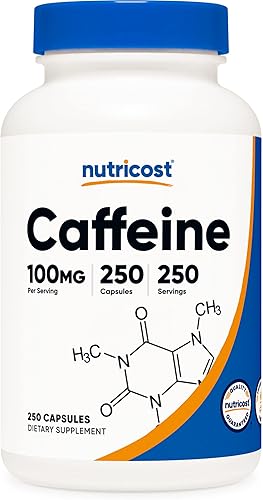 Nutricost Pastillas de cafeína 100 mg por porción 250 cápsulas