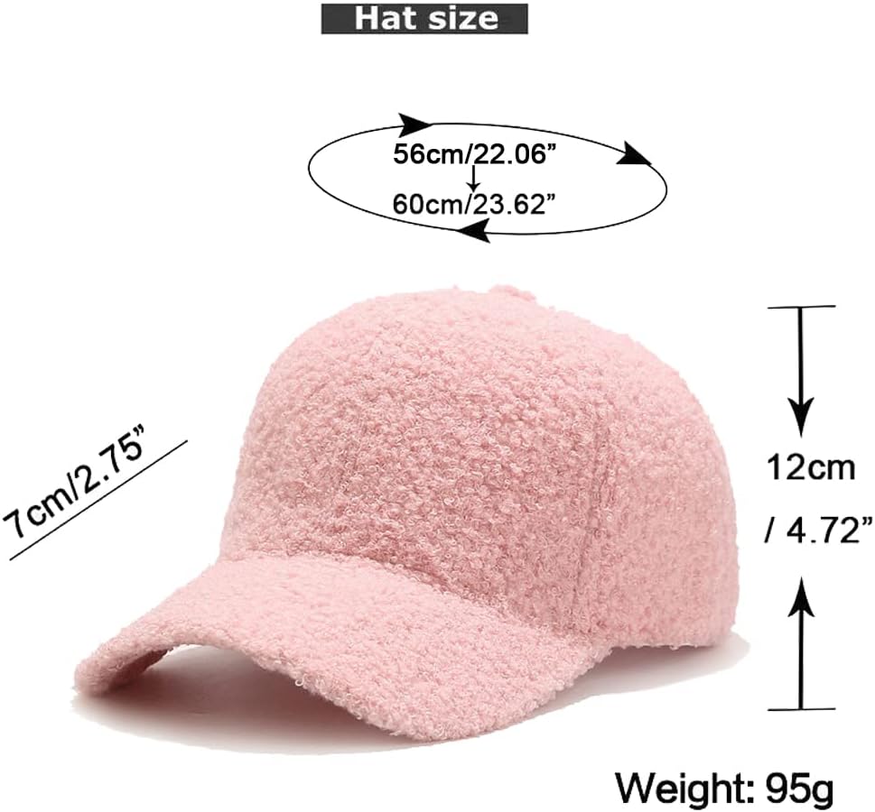 Winter Baseball Cap for Women Lamb Wool Solid Color Warm Golf Hats for Outdoor Travel Adjustable Hat - Image 3