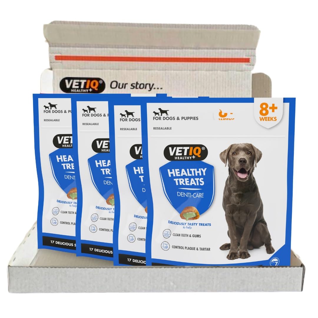 VETIQ Healthy Treats Denti-Care For Dogs & Puppies 8+ Weeks, Tasty Treats to Help Clean Teeth & Gums, Control Plaque & Tartar & Freshen Breath, 70 g (Pack of 4)