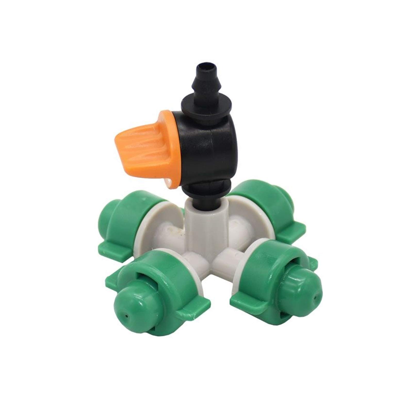 Boquillas atomizadoras Cruzadas Riego por Goteo para Invernadero Pulverizador de Agua Válvula de Niebla antigoteo Boquillas de 4 vías 2 Juegos (Color: Verde)