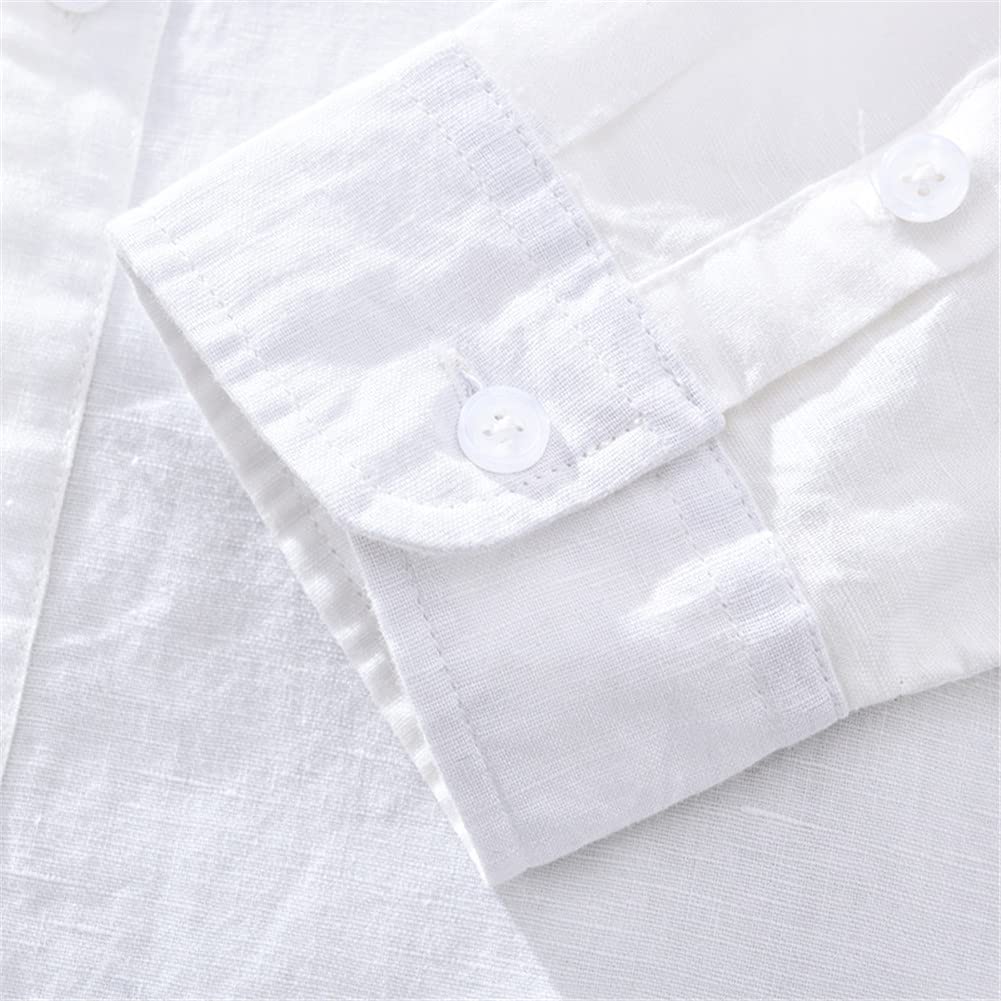 Vsadsau Camisas de lino para hombre, cuello alto, manga larga, color sólido, delgadas, casuales, clásicas, 2033 Azul Oscuro, 3XL